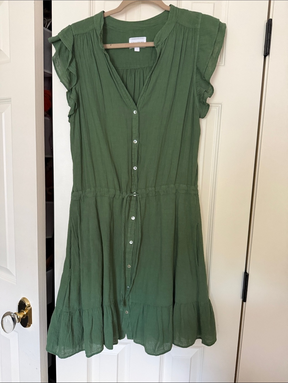 Honorine gauze Olive Green Button-Front Dress